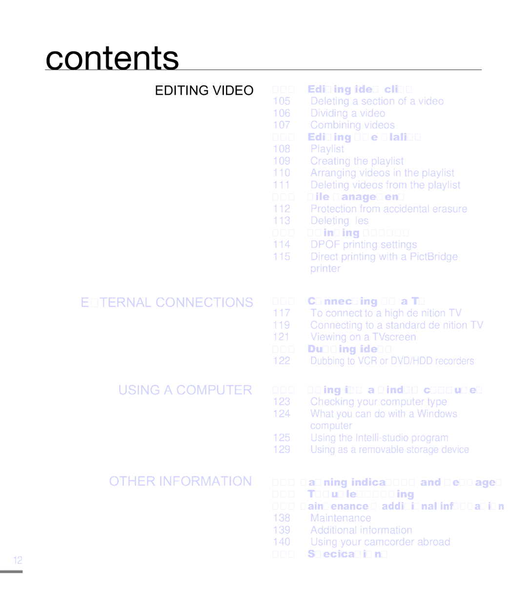 Samsung HMX-M20N, HMX-M20BN user manual Editing video clips, Connecting to a TV, To connect to a high deﬁnition TV 119, 131 