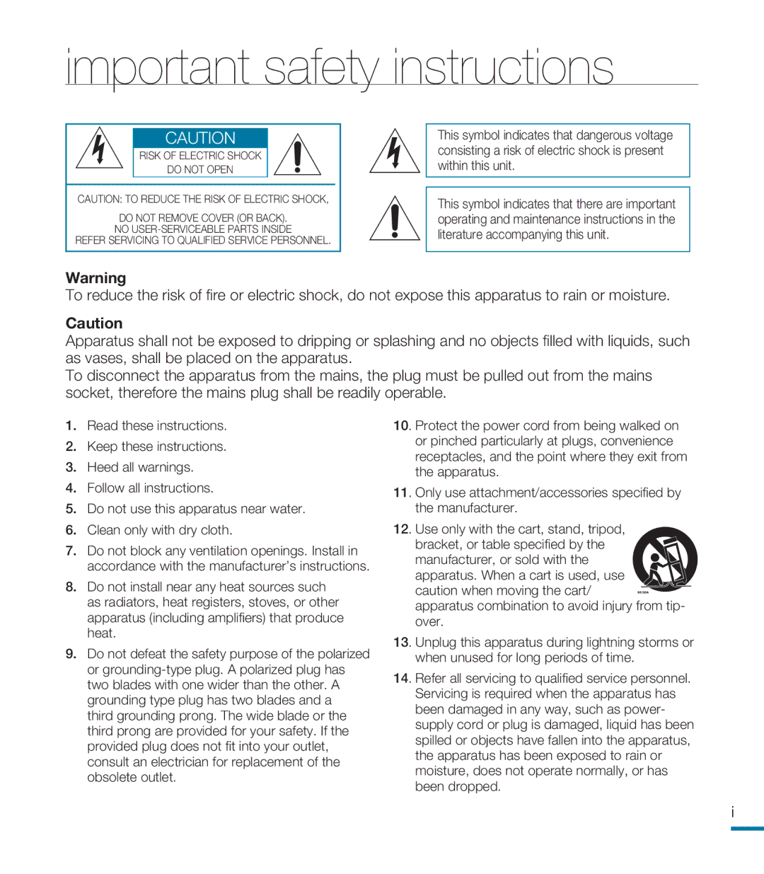 Samsung HMX-M20BN, HMX-M20N user manual Important safety instructions 