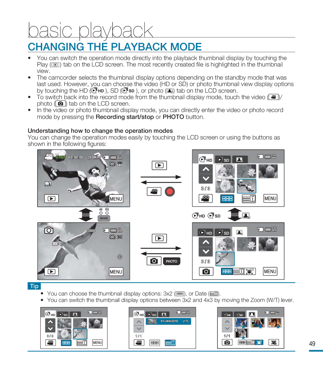 Samsung HMX-M20BN, HMX-M20N user manual Basic playback, Changing the Playback Mode 