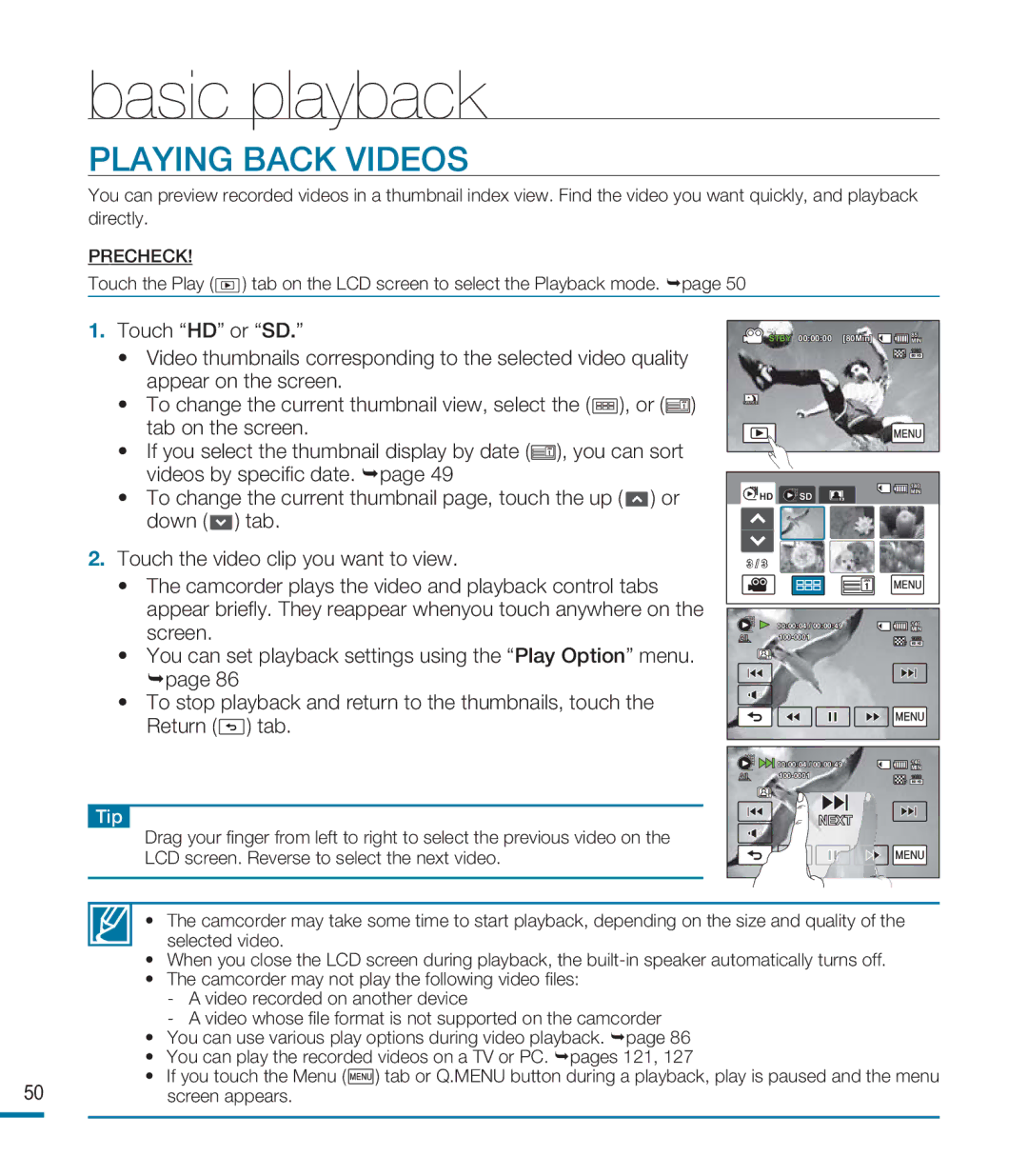 Samsung HMX-M20N, HMX-M20BN user manual Playing Back Videos 