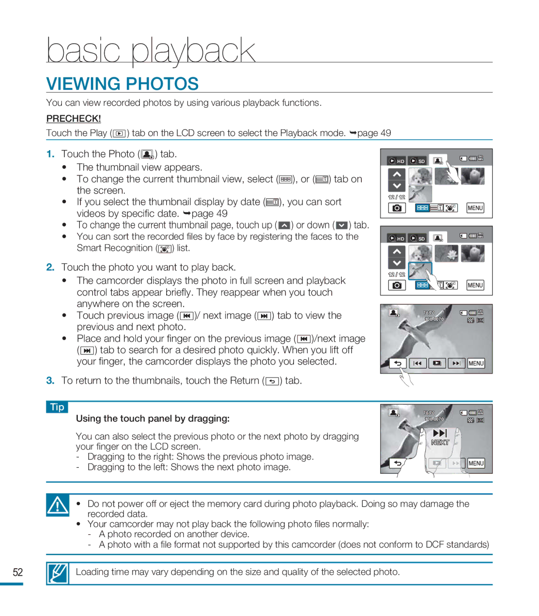 Samsung HMX-M20N, HMX-M20BN user manual Viewing Photos 