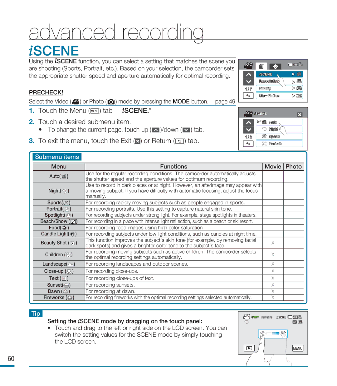 Samsung HMX-M20N, HMX-M20BN user manual Scene 