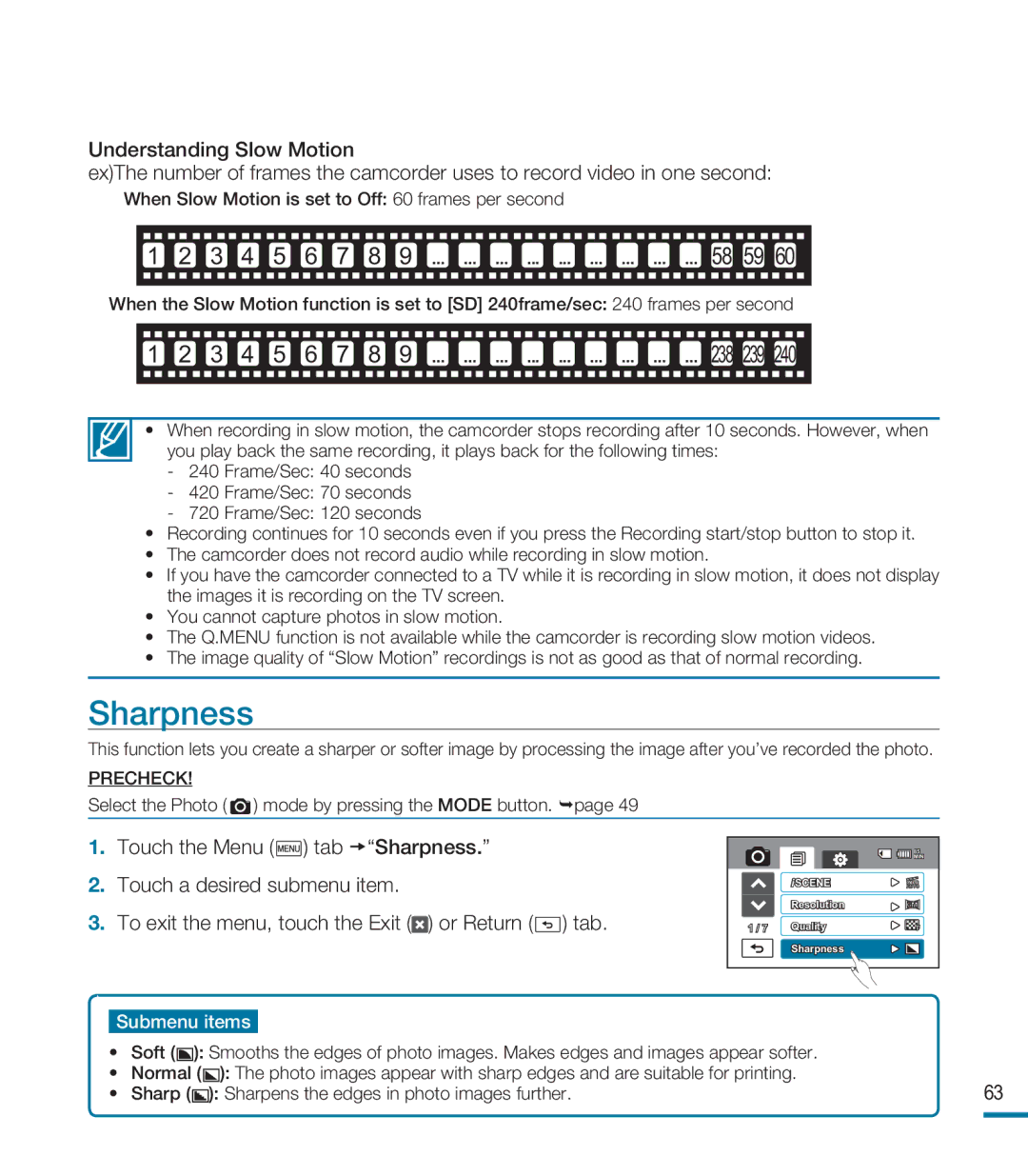 Samsung HMX-M20BN, HMX-M20N user manual Sharpness, 3 4 5 6 7 8 9 ... ... ... ... ... ... ... ... .. 239 