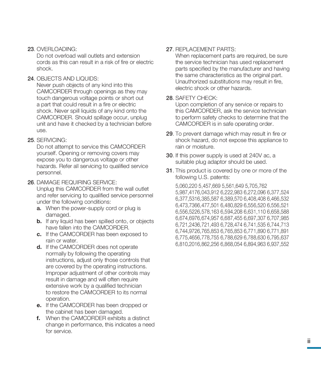 Samsung HMX-M20BN, HMX-M20N user manual Iii, Overloading 