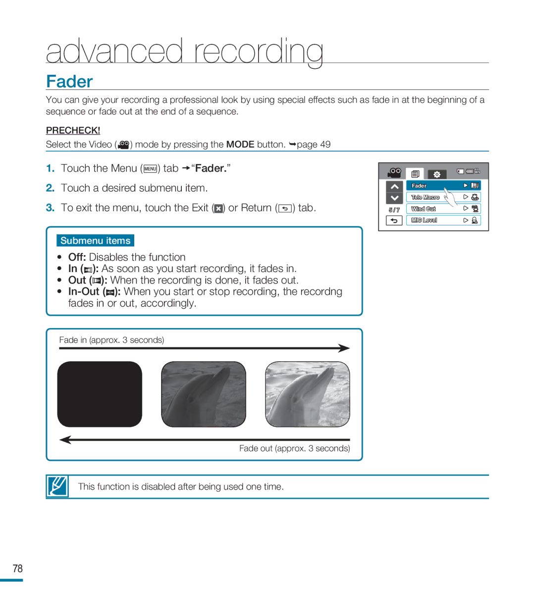 Samsung HMX-M20N, HMX-M20BN user manual Fader 