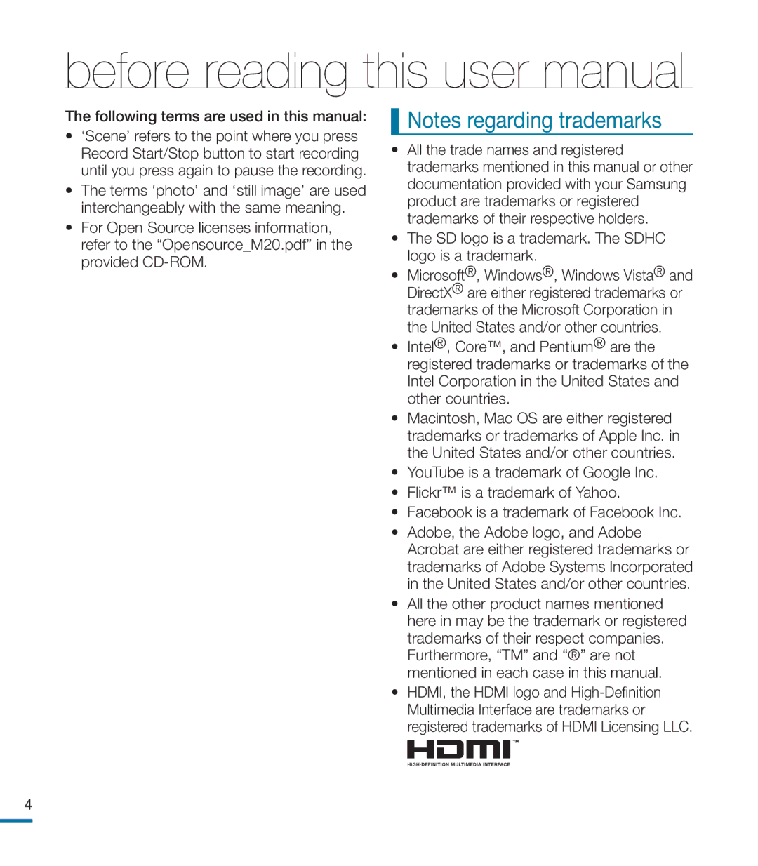 Samsung HMX-M20SD Following terms are used in this manual 