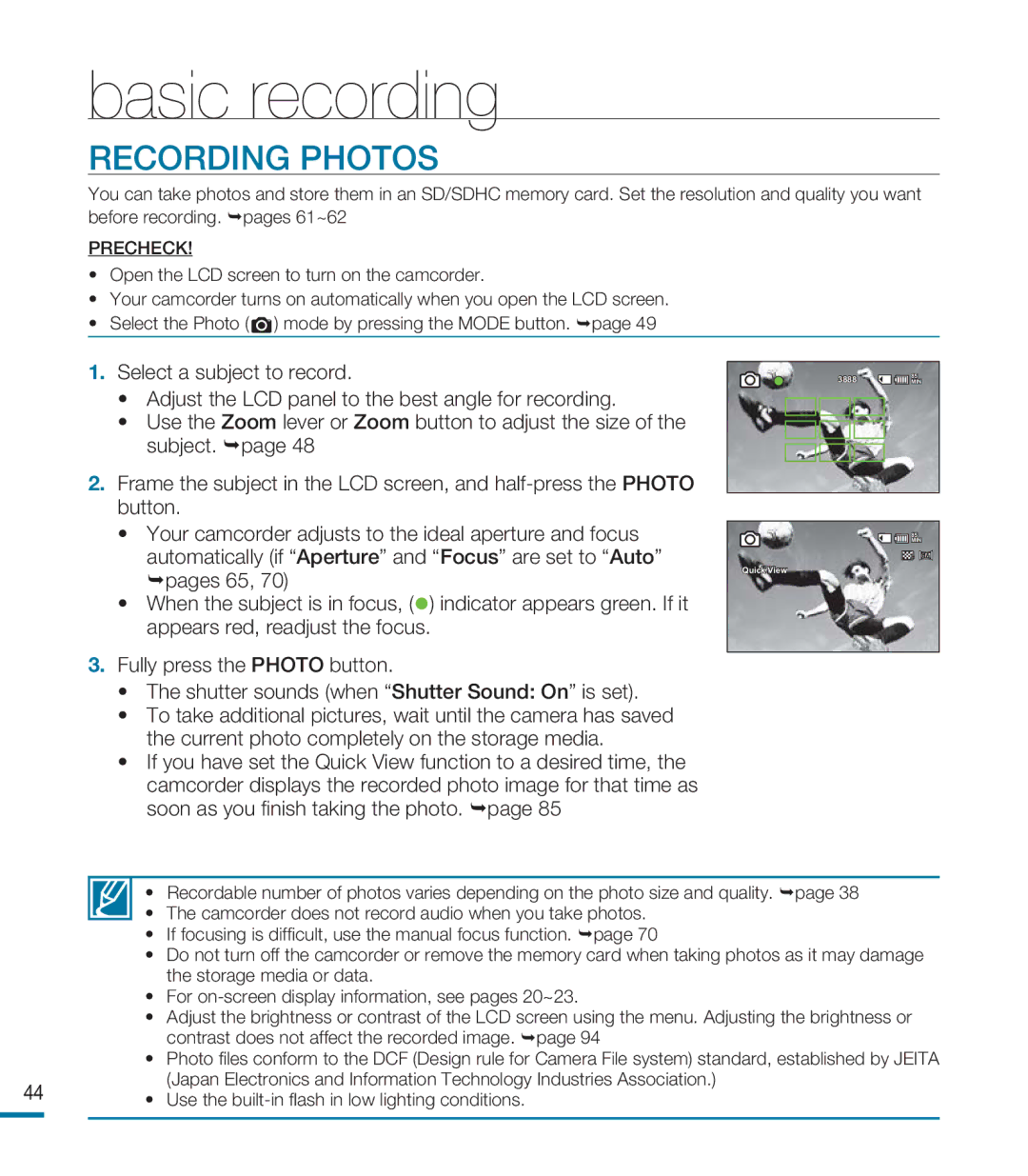 Samsung HMX-M20SD manual Recording Photos 