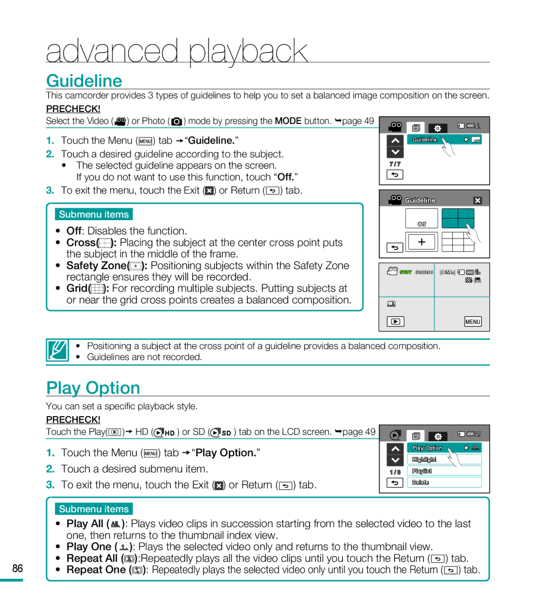 Samsung HMX-M20SN user manual Advanced playback 