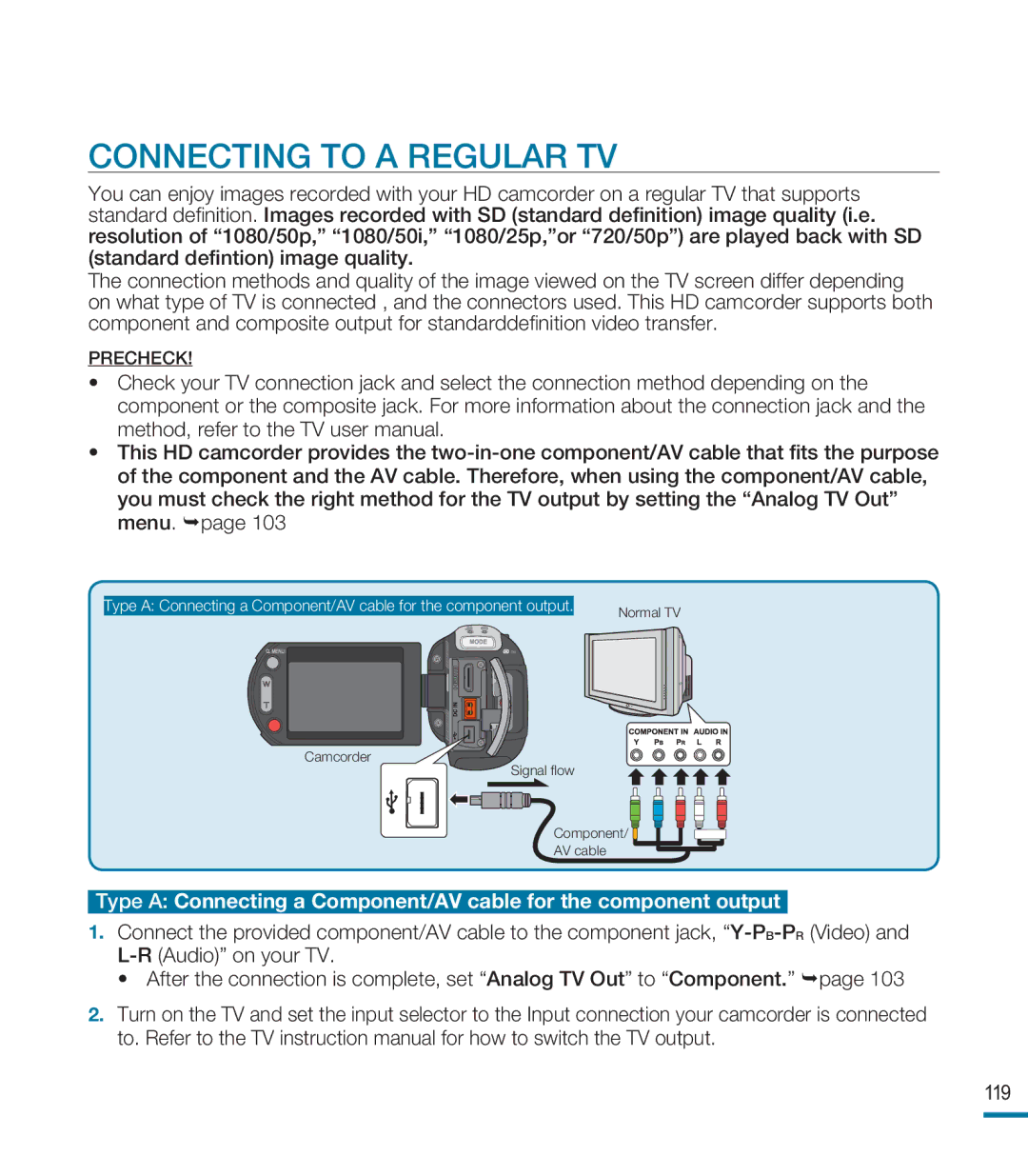 Samsung HMX-M20BP/XER, HMX-M20SP/EDC, HMX-M20BP/EDC manual Connecting to a Regular TV 