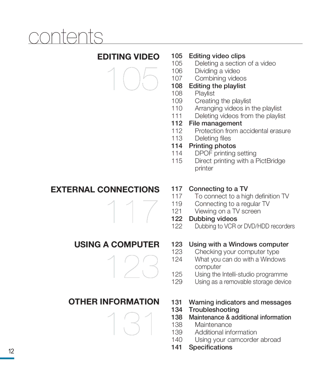 Samsung HMX-M20SP/EDC Editing video clips, Connecting to a TV, 117, Using with a Windows computer, Computer, 125, 129, 131 