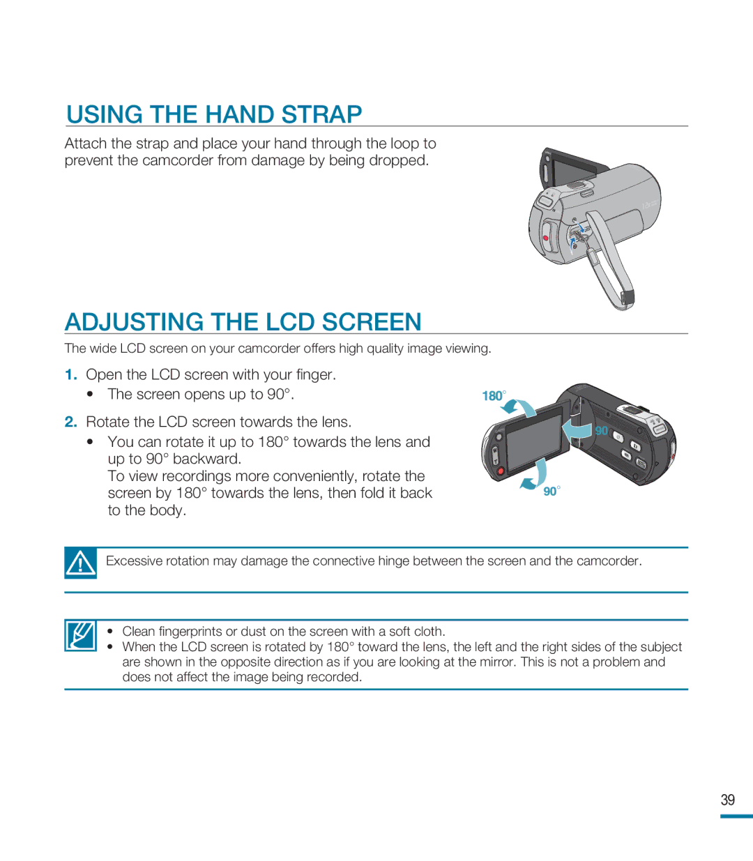 Samsung HMX-M20SP/EDC, HMX-M20BP/EDC, HMX-M20BP/XER manual Using the Hand Strap, Adjusting the LCD Screen 