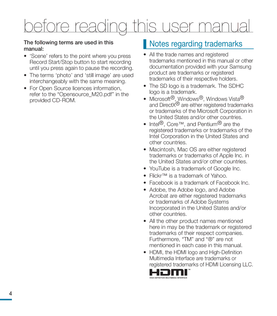 Samsung HMX-M20BP/EDC, HMX-M20SP/EDC, HMX-M20BP/XER Following terms are used in this manual 