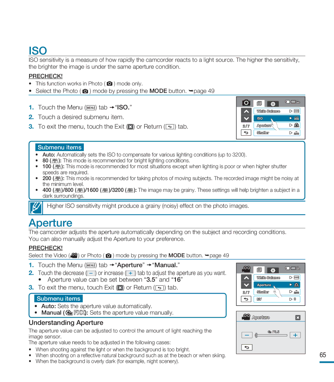 Samsung HMX-M20BP/XER, HMX-M20SP/EDC, HMX-M20BP/EDC manual Iso, Understanding Aperture 