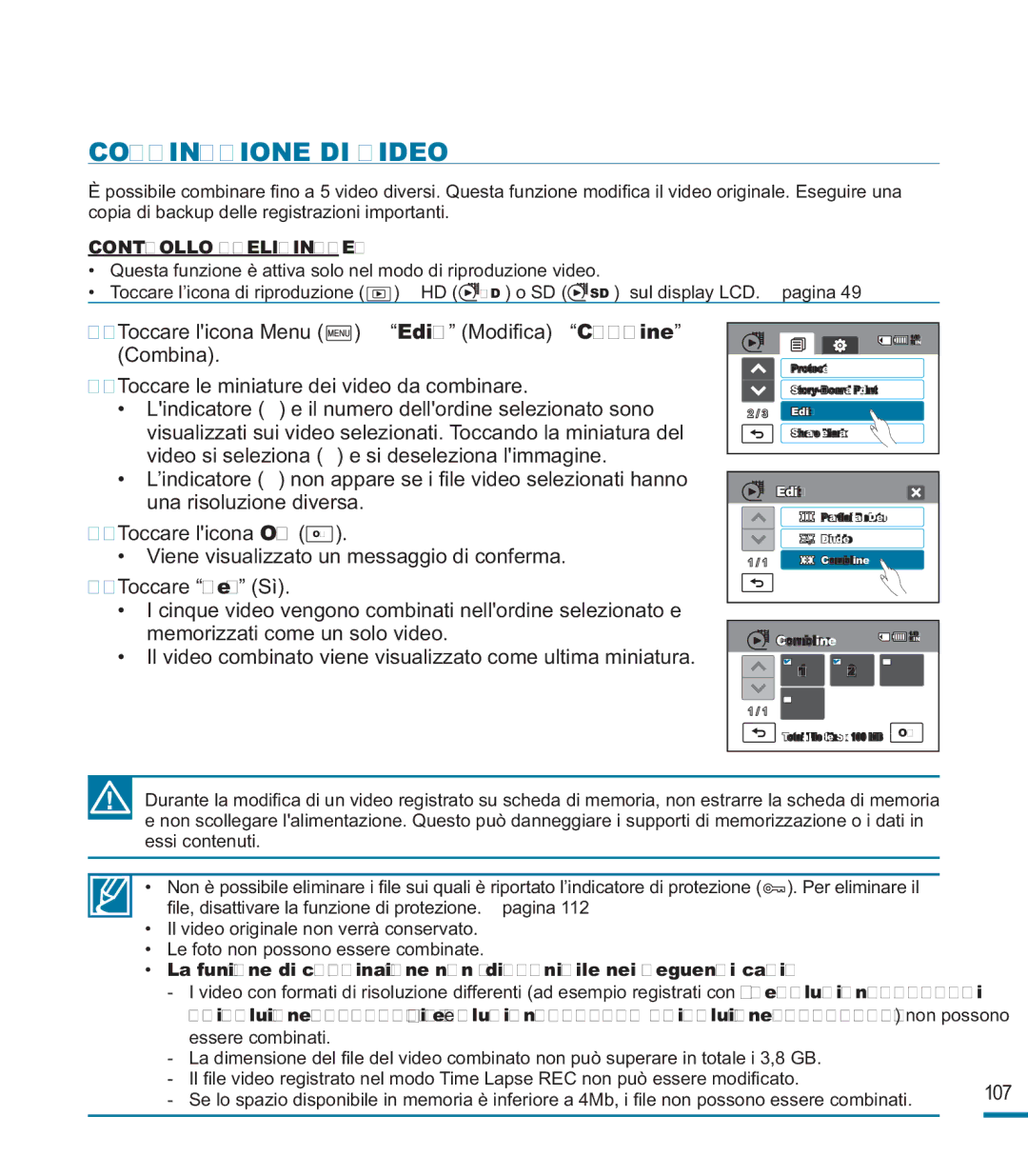 Samsung HMX-M20BP/EDC, HMX-M20SP/EDC manual Combinazione DI Video 