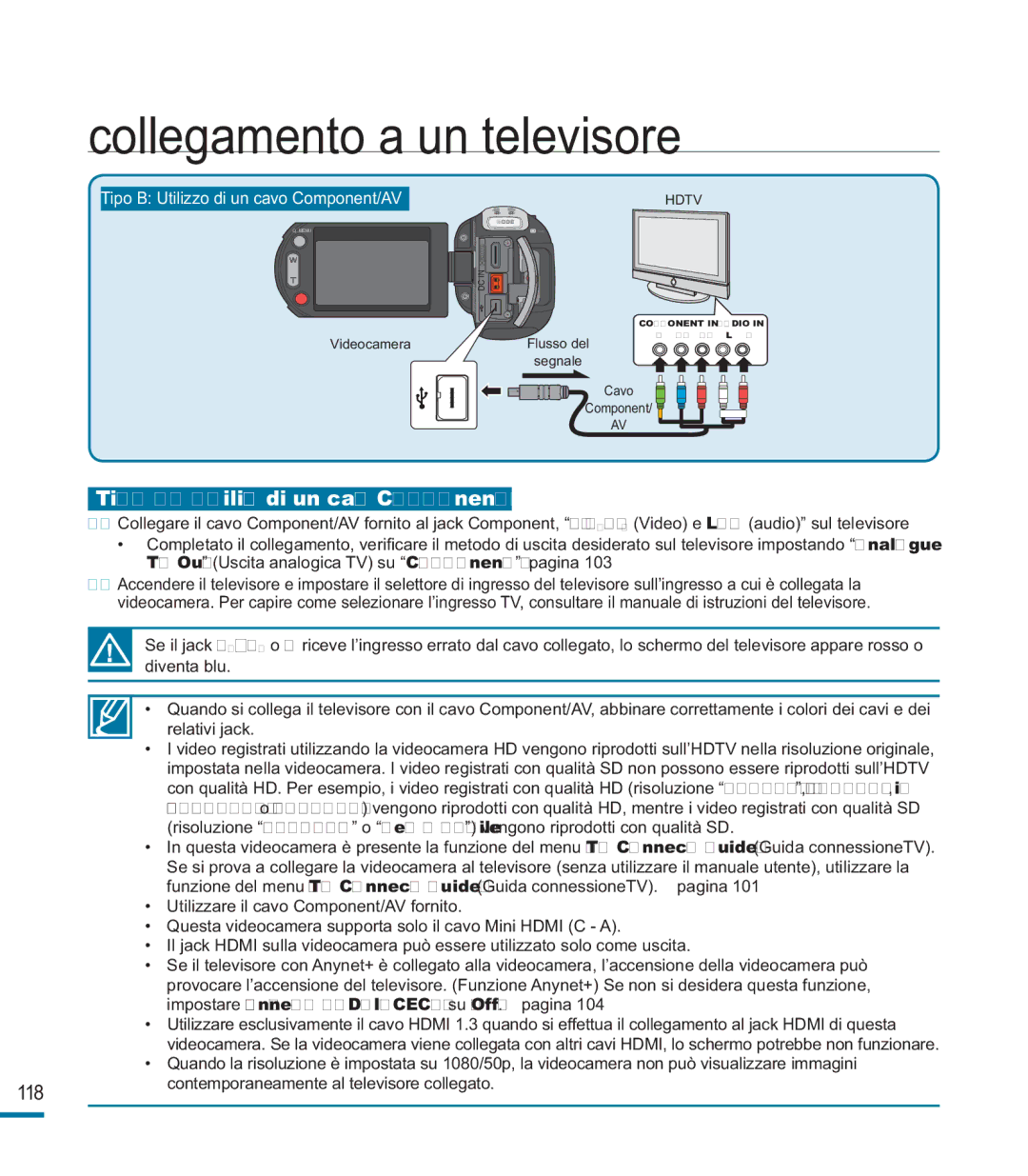 Samsung HMX-M20SP/EDC, HMX-M20BP/EDC manual Tipo B Utilizzo di un cavo Component/AV 