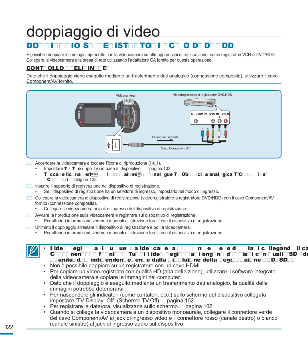 Samsung HMX-M20SP/EDC, HMX-M20BP/EDC manual Doppiaggio di video, Doppiaggio SU Registratori VCR O DVD/HDD 