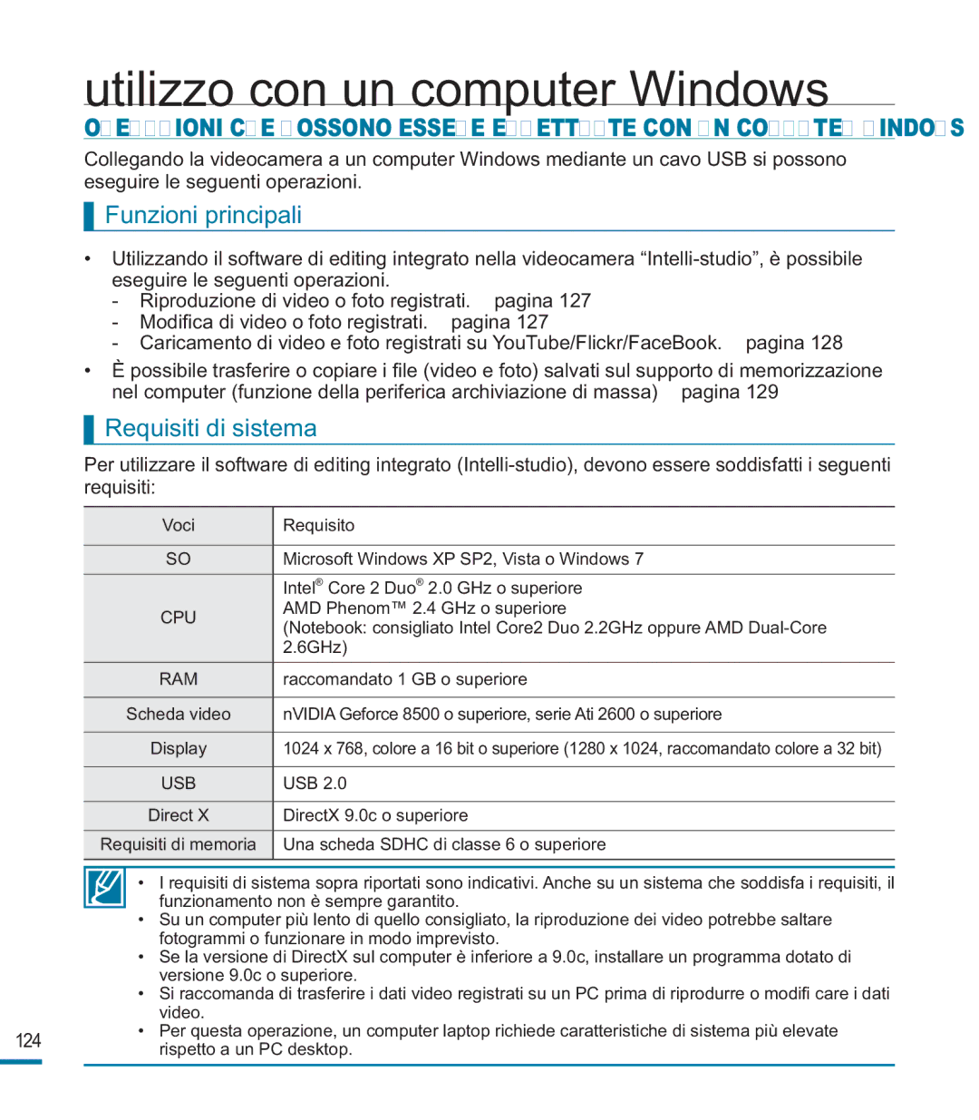 Samsung HMX-M20SP/EDC, HMX-M20BP/EDC manual Funzioni principali, Requisiti di sistema 