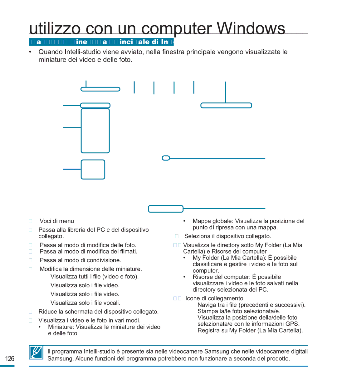 Samsung HMX-M20SP/EDC, HMX-M20BP/EDC manual ❷ ❸ ❹ ❺, Passo 2. Finestra principale di Intelli-studio 