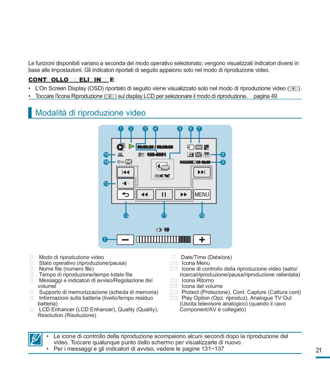 Samsung HMX-M20BP/EDC, HMX-M20SP/EDC manual Modalità di riproduzione video 