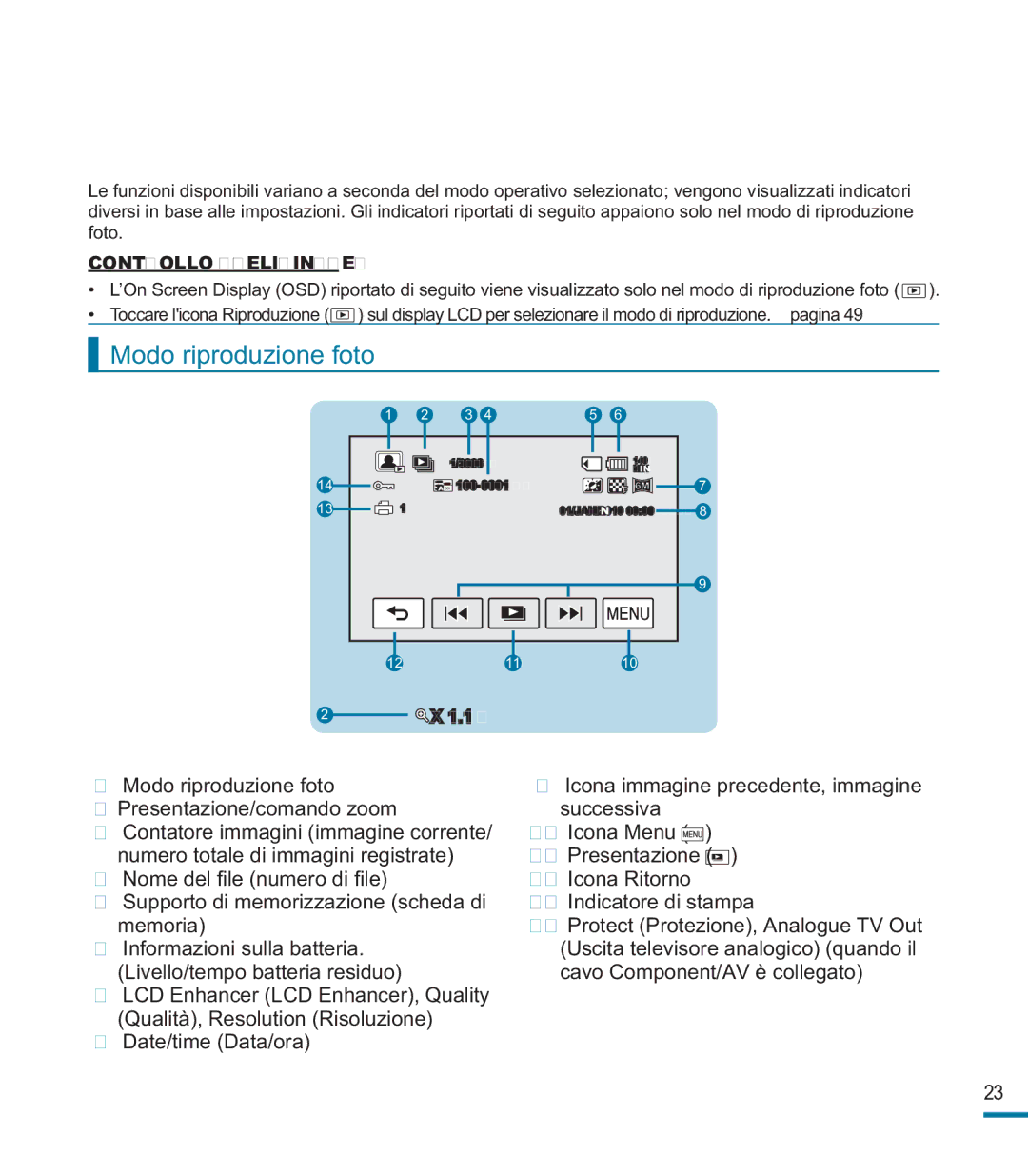 Samsung HMX-M20BP/EDC, HMX-M20SP/EDC manual Modo riproduzione foto 