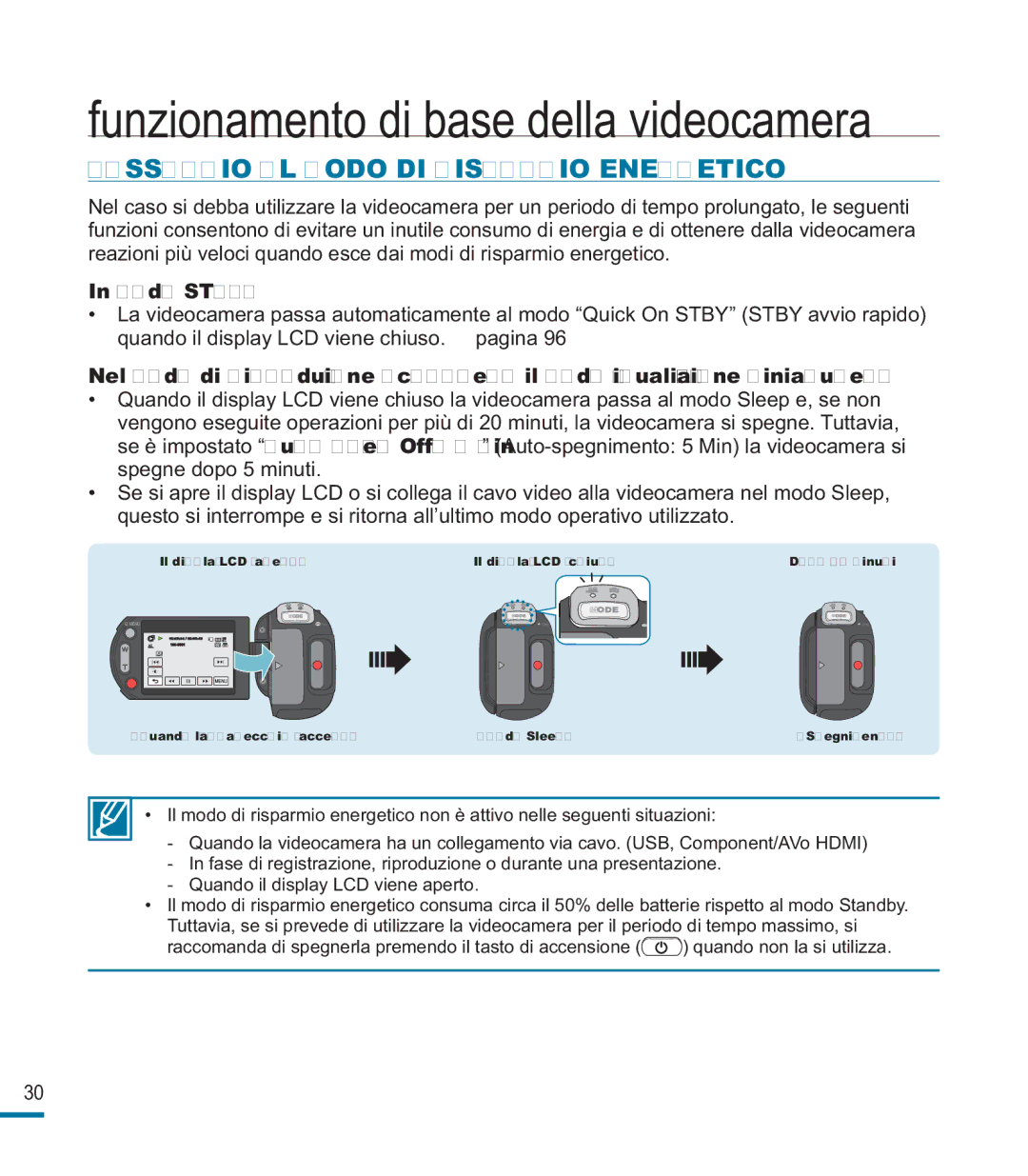 Samsung HMX-M20SP/EDC, HMX-M20BP/EDC manual Passaggio AL Modo DI Risparmio Energetico, Modo Stby 