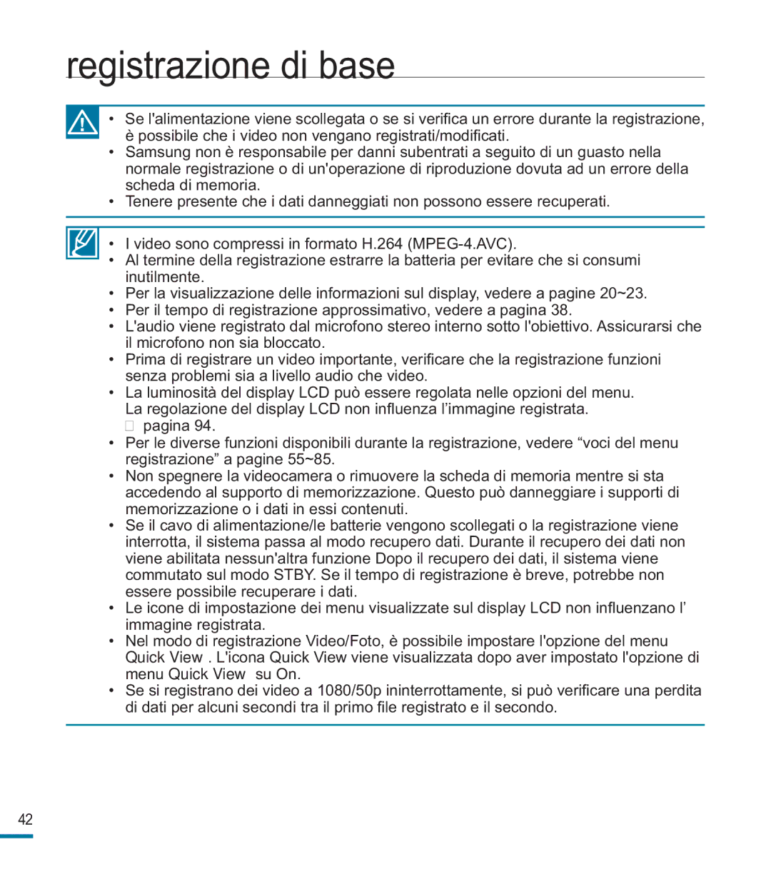 Samsung HMX-M20SP/EDC, HMX-M20BP/EDC manual Registrazione di base 