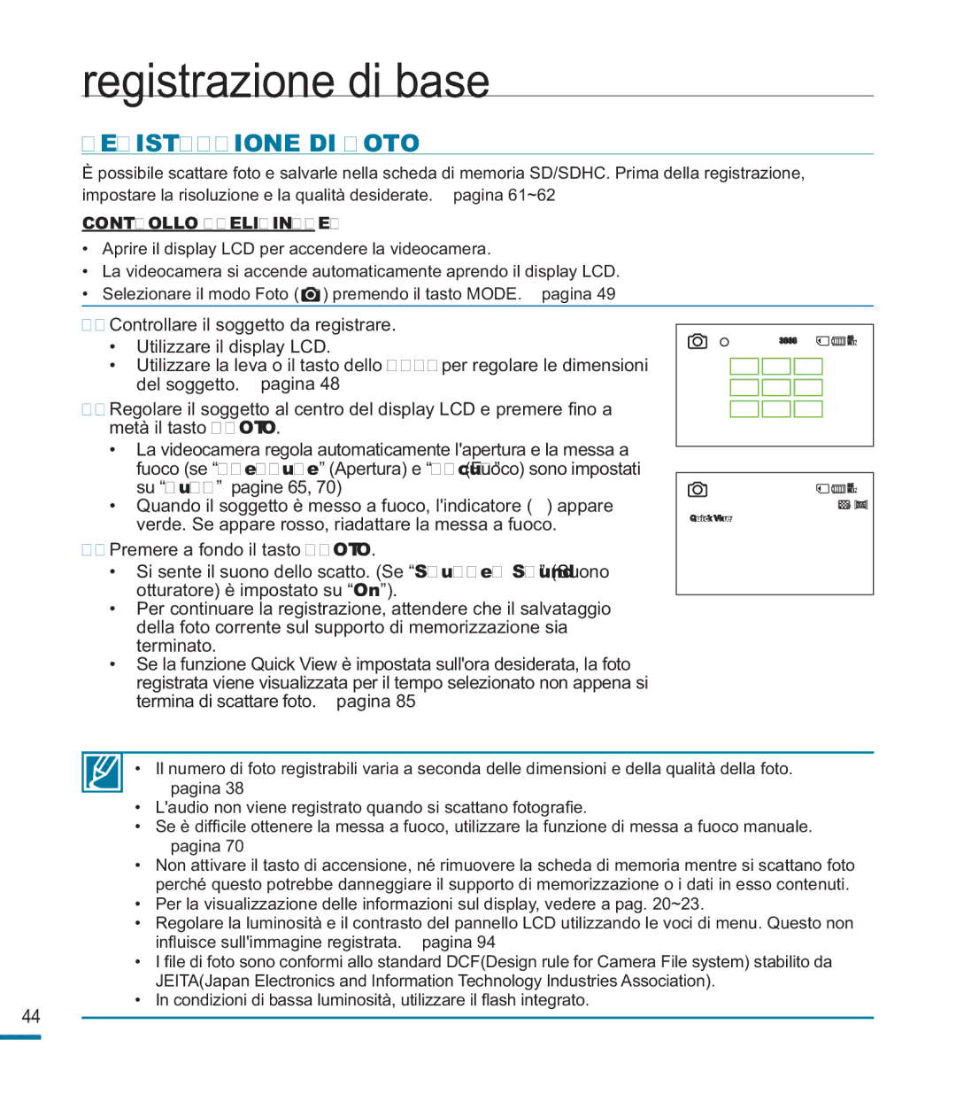 Samsung HMX-M20SP/EDC, HMX-M20BP/EDC manual Registrazione DI Foto 