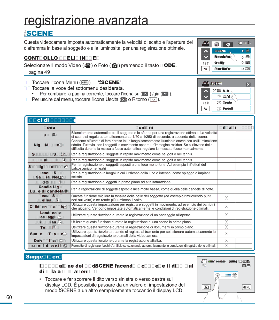 Samsung HMX-M20SP/EDC, HMX-M20BP/EDC manual Registrazione avanzata, Scene 