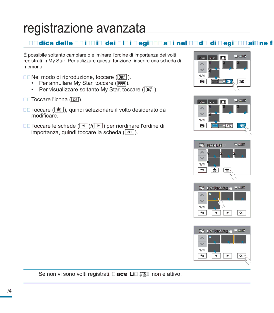 Samsung HMX-M20SP/EDC, HMX-M20BP/EDC manual Se non vi sono volti registrati, Face List non è attivo 