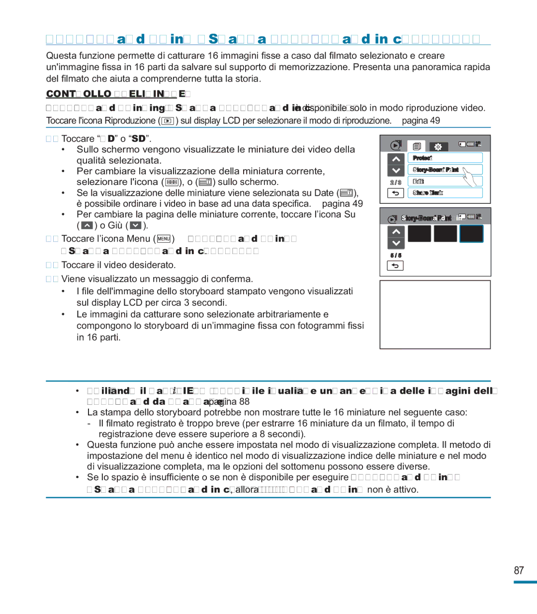 Samsung HMX-M20BP/EDC, HMX-M20SP/EDC manual Story-board print Stampa story-board in corso 