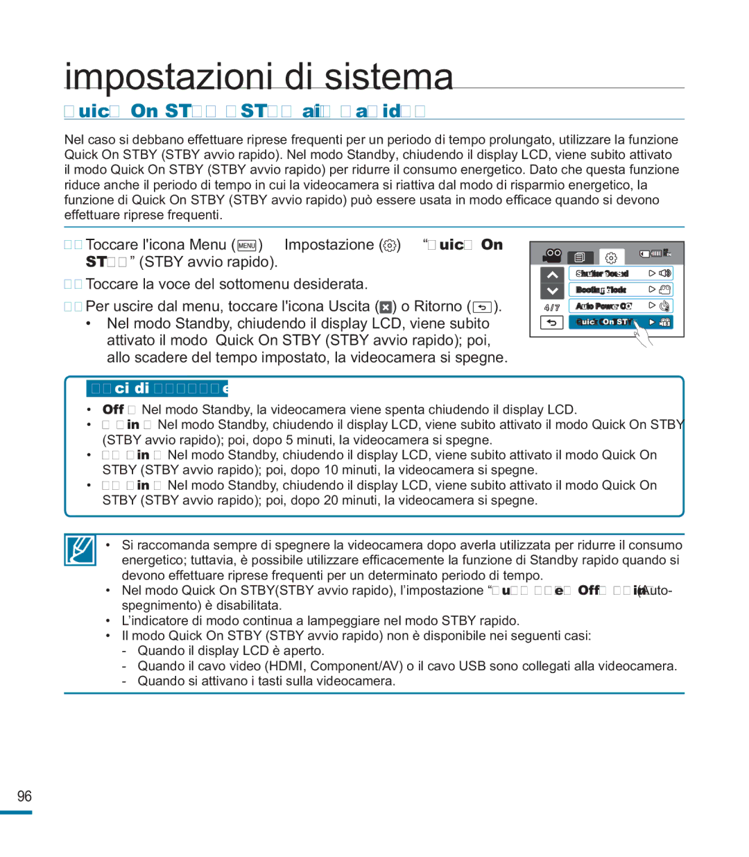 Samsung HMX-M20SP/EDC, HMX-M20BP/EDC manual Quick On Stby Stby avvio rapido 