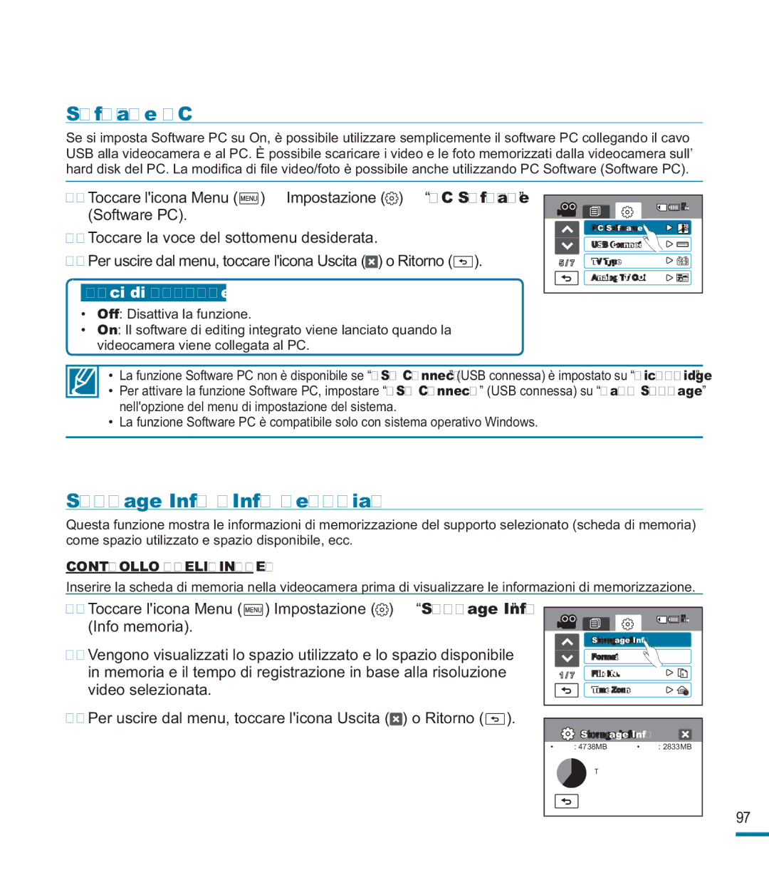 Samsung HMX-M20BP/EDC, HMX-M20SP/EDC manual Software PC, Storage Info Info memoria 