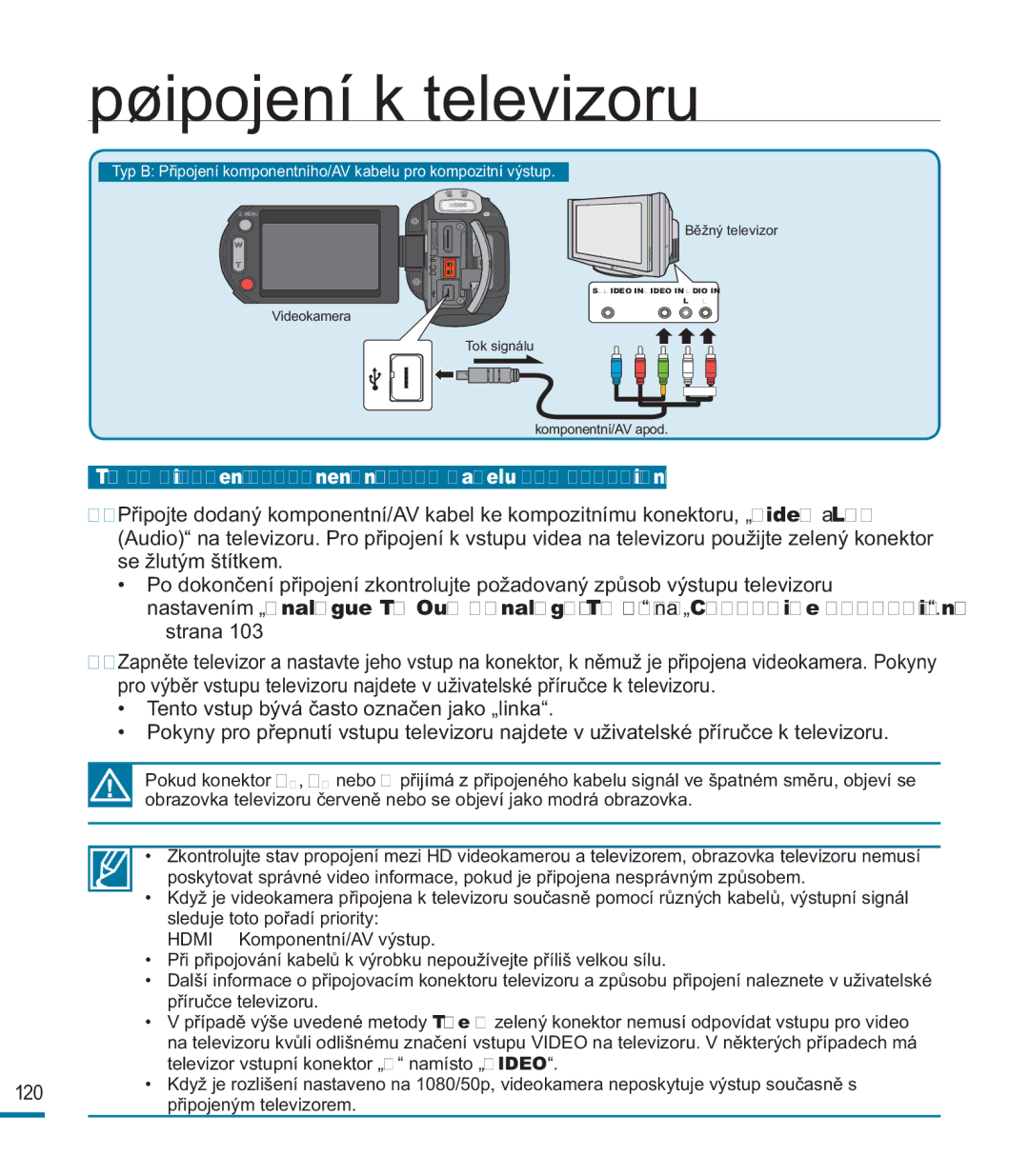 Samsung HMX-M20SP/EDC, HMX-M20BP/EDC manual Tok signálu Komponentní/AV apod 