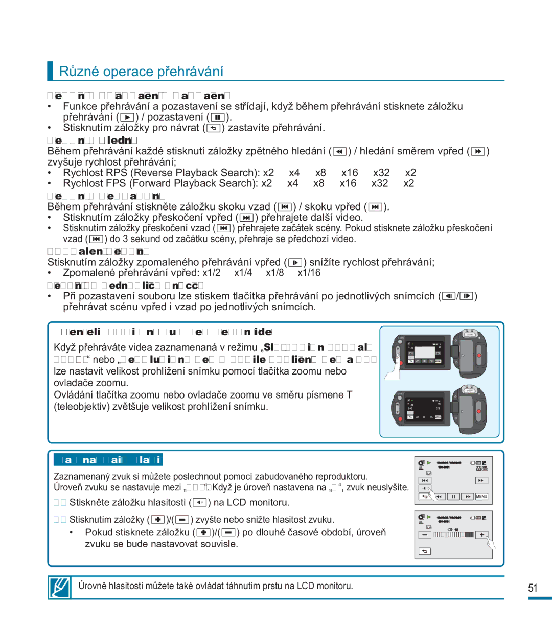 Samsung HMX-M20BP/EDC, HMX-M20SP/EDC manual Různé operace přehrávání 