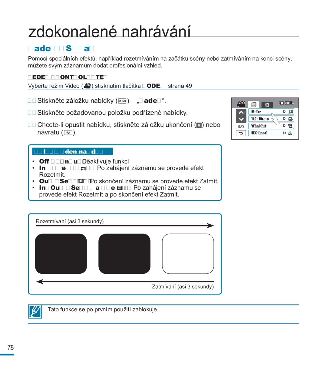 Samsung HMX-M20SP/EDC, HMX-M20BP/EDC manual Fader Stmívač 