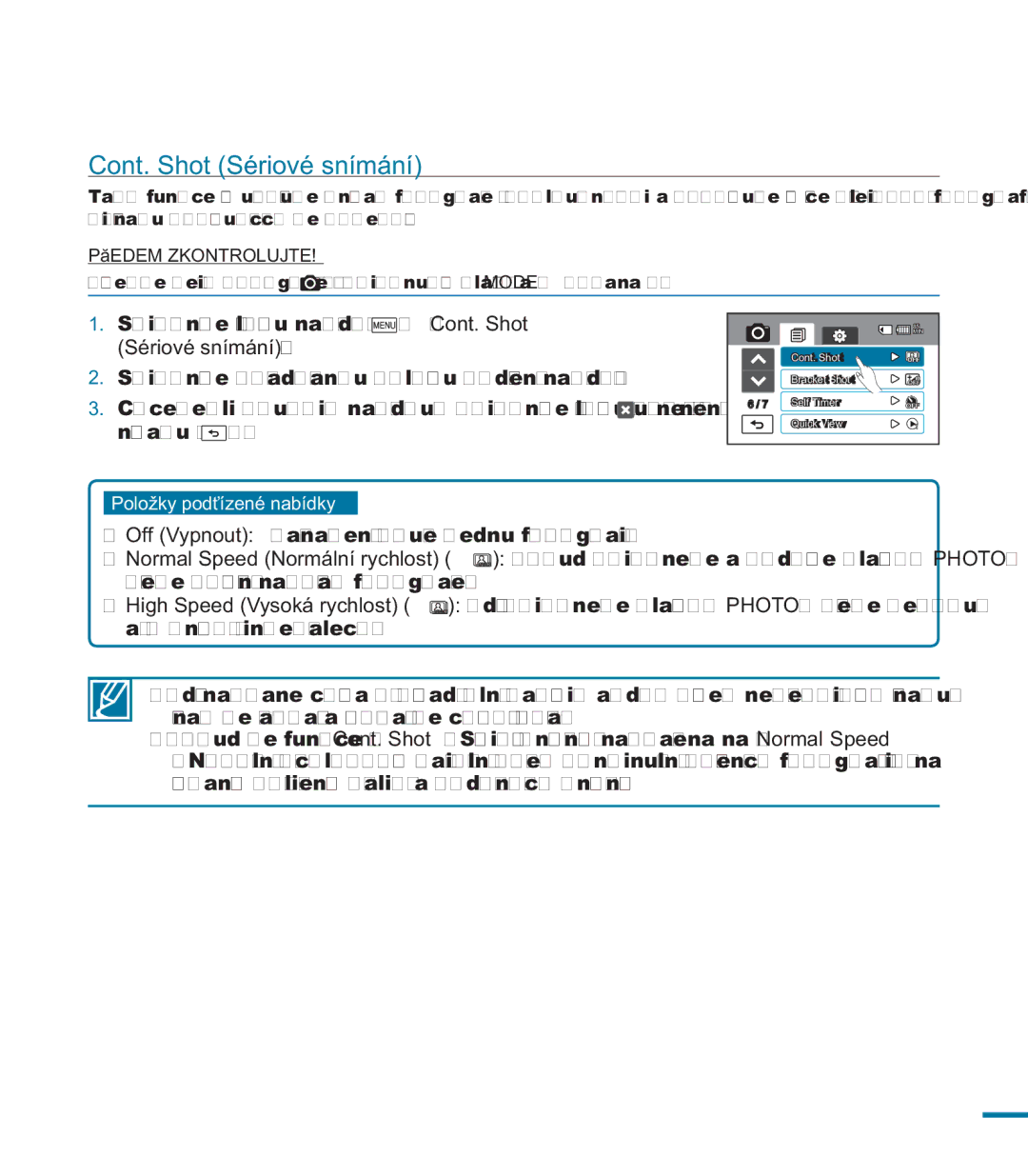 Samsung HMX-M20BP/EDC, HMX-M20SP/EDC manual Cont. Shot Sériové snímání 