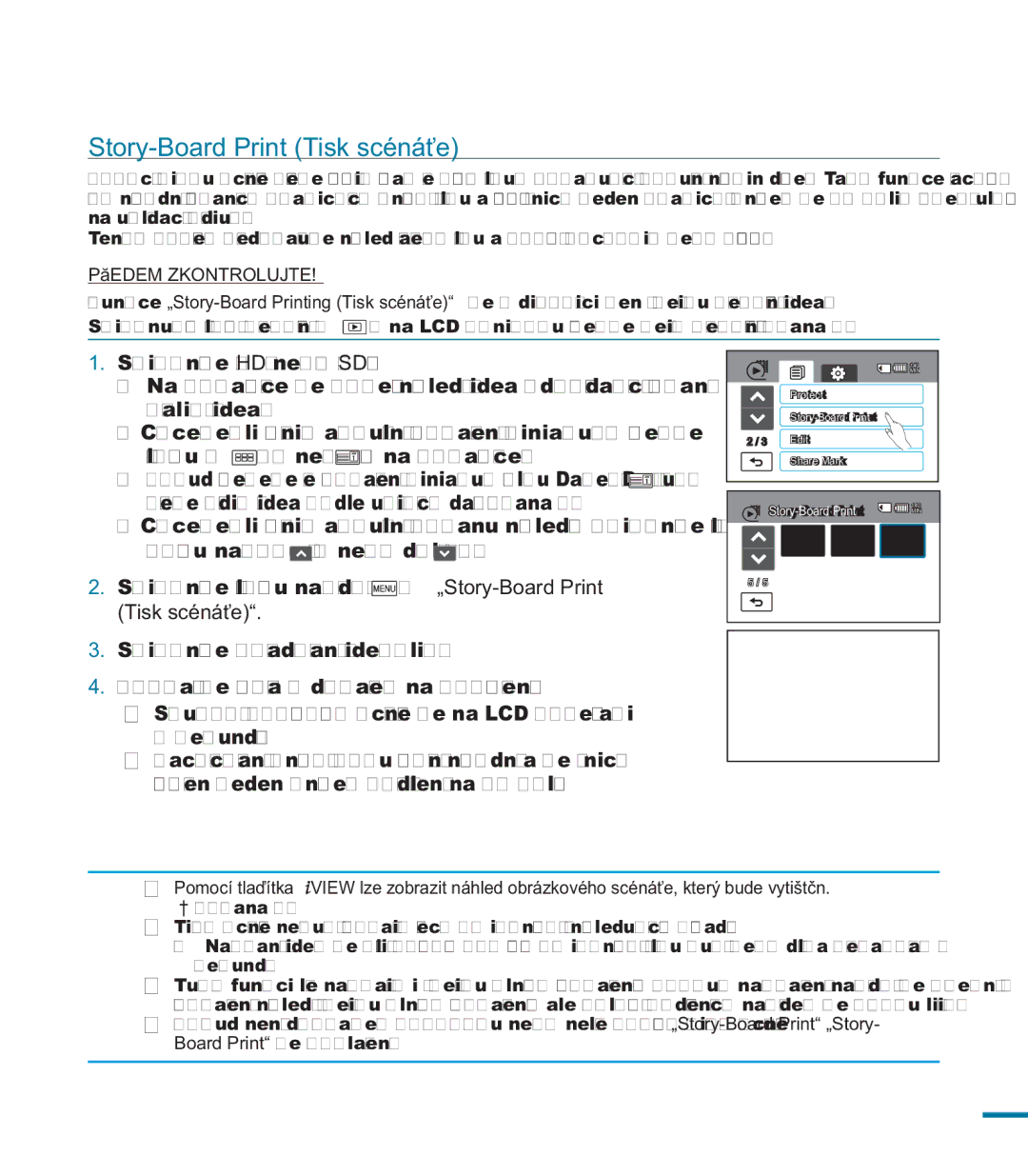 Samsung HMX-M20BP/EDC, HMX-M20SP/EDC manual Story-Board Print Tisk scénáře, „Story-Board Print 