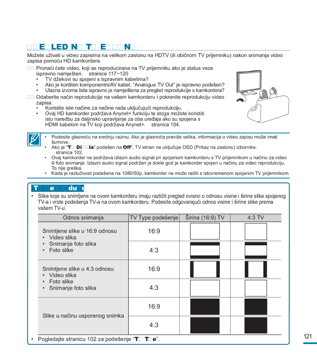 Samsung HMX-M20BP/EDC, HMX-M20SP/EDC manual Pregled NA TV Ekranu, TV reprodukcija 