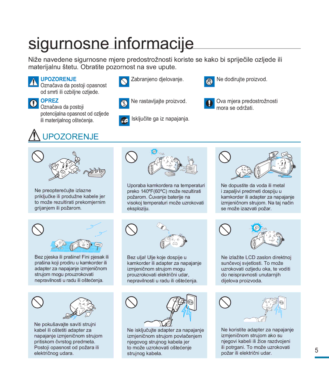 Samsung HMX-M20BP/EDC, HMX-M20SP/EDC manual Sigurnosne informacije, Oprez 