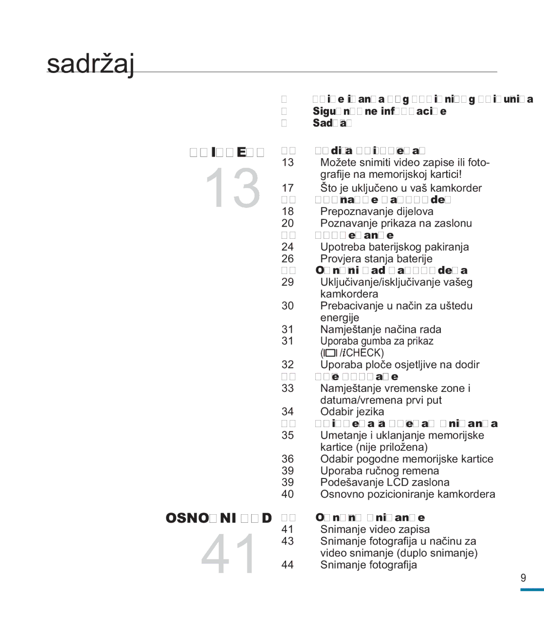 Samsung HMX-M20BP/EDC, HMX-M20SP/EDC manual Sadržaj 