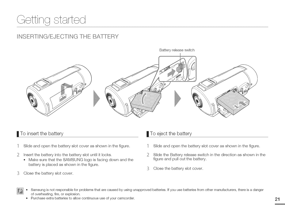 Samsung HMX-Q10TNIHMX-Q100TNIHMXDQ130TN user manual Ettii t i tect, INSERTING/EJECTING the BATqERY, To insert the battery 