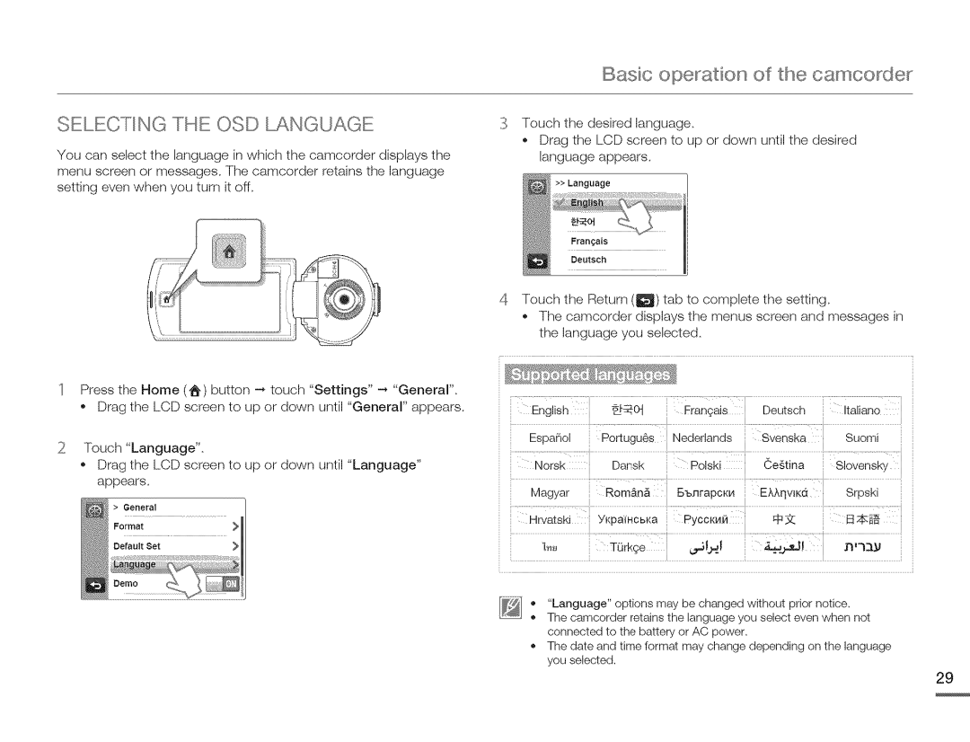 Samsung HMX-Q10TNIHMX-Q100TNIHMXDQ130TN, HMX-Q10BNIHMX-Q100BNIH MXOQ130BN user manual Selecting the CcDoD.... Nguage 