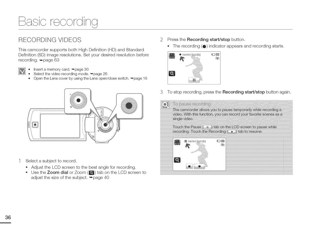 Samsung HMX-Q10BNIHMX-Q100BNIH MXOQ130BN, HMX-Q10TNIHMX-Q100TNIHMXDQ130TN user manual Ic Irecolrdin, Recording VIDECc,o 