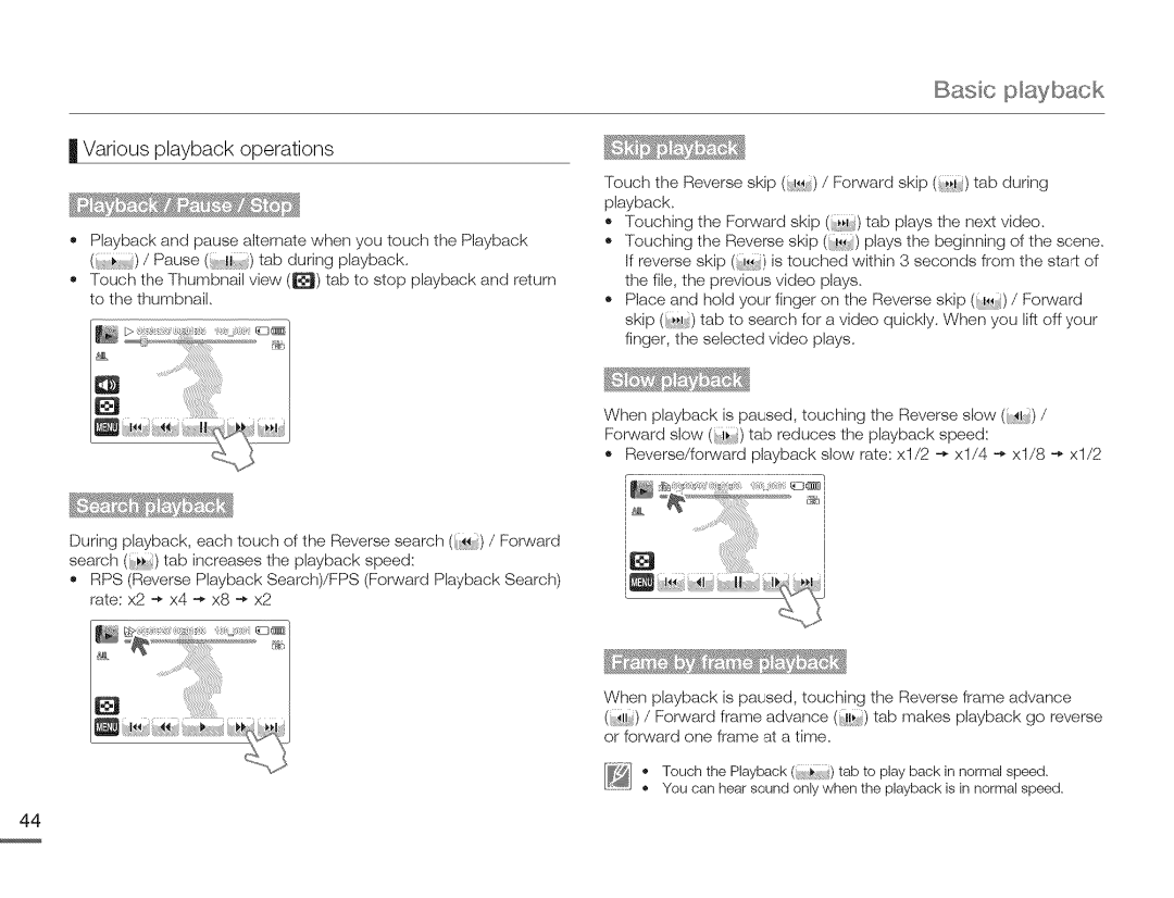 Samsung HMX-Q10BNIHMX-Q100BNIH MXOQ130BN, HMX-Q10TNIHMX-Q100TNIHMXDQ130TN user manual Various playback operations 