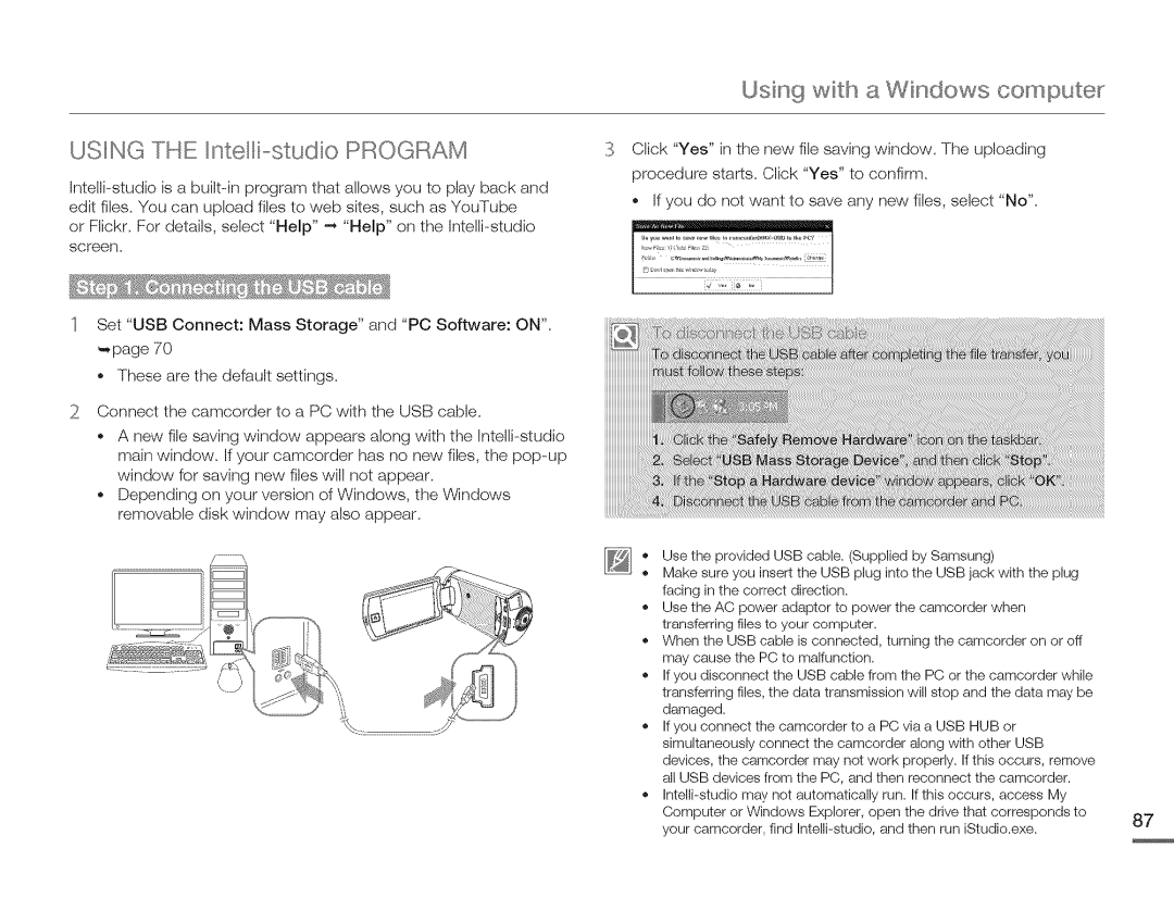 Samsung HMX-Q10PN/HMX-Q100PNIHMX-Q130PN user manual UoIN G the InteHi .studio Program, Usin 9 with a Windows compute 