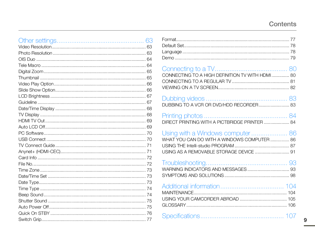 Samsung HMX-Q10BN/XAA manual Contents 