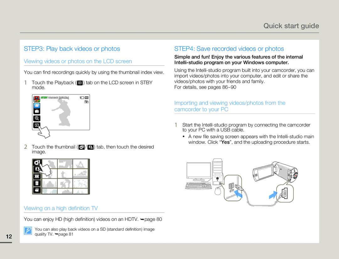 Samsung HMX-Q10BN/XAA manual Touch the thumbnail / tab, then touch the desired image 