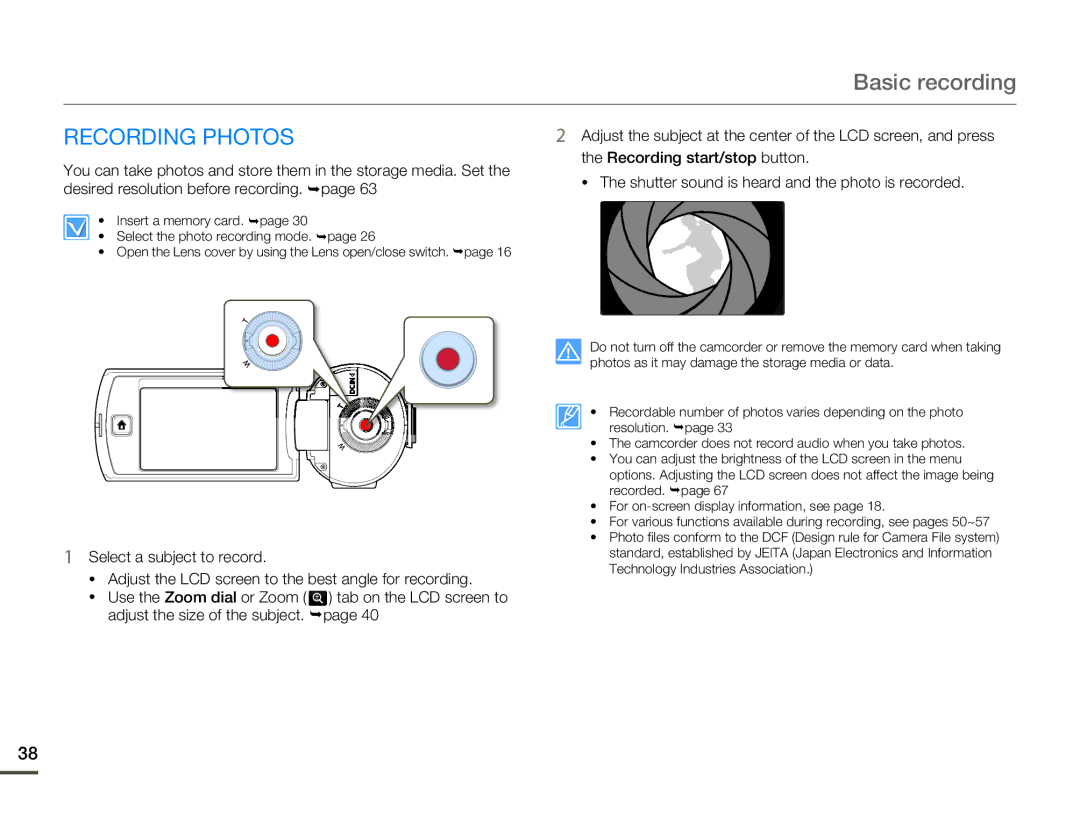 Samsung HMX-Q10BN/XAA manual Recording Photos 