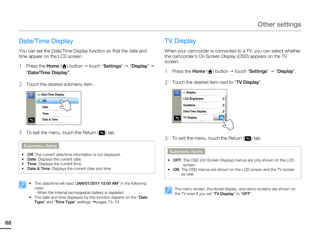 Samsung HMX-Q10BN/XAA manual Date/Time Display, TV Display 