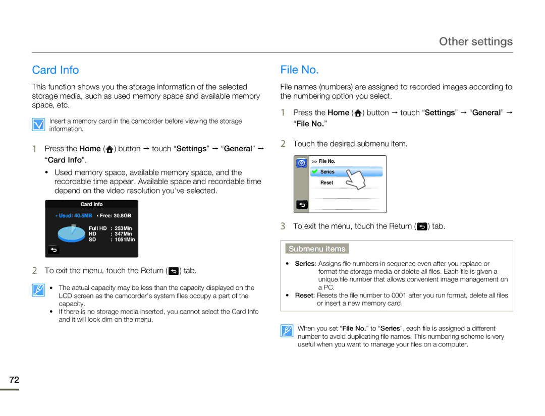 Samsung HMX-Q10BN/XAA manual Card Info, File No 